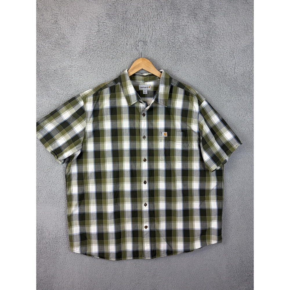 Carhartt Mens 2XL Green Plaid Short Sleeve Button Front Relaxed Fit Shirt 103004